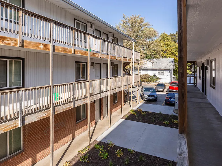 View of outdoor common area from second floor.