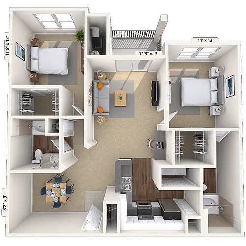 Floor plan Traditional 2x2 1334 SF