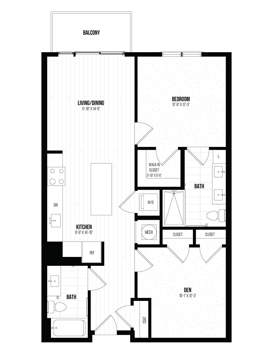 Floor plan 1 Bed/1 Bath Den- 1K+D