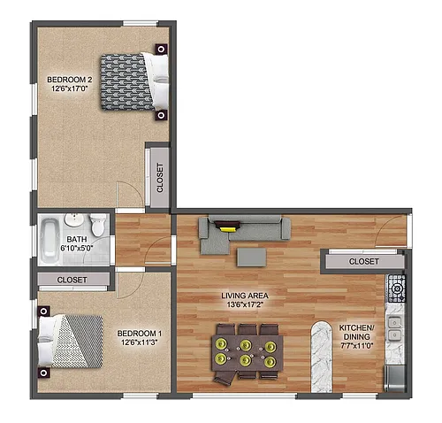 Floor plan 2 Bed 1 Bath