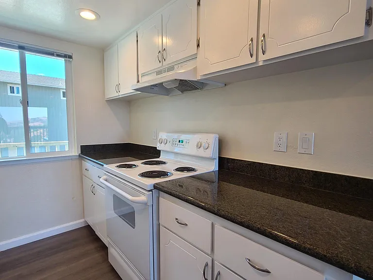 Electric Range with Hood Fan and Granite Countertops