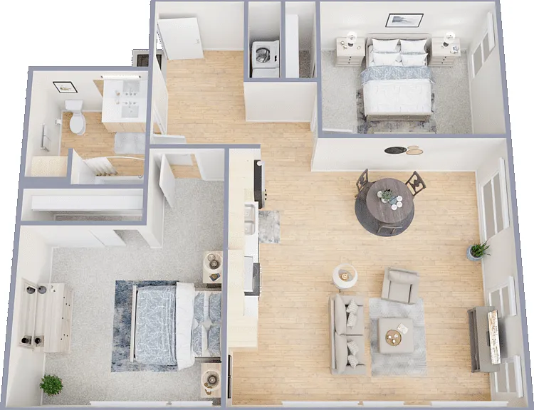 2 Bed 1 Bath Floorplan Diagram