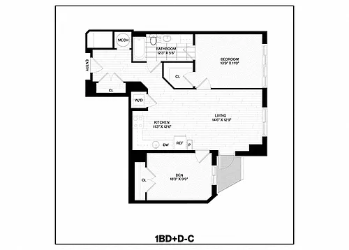 Floor plan 1 Bed/1 Bath Den-C