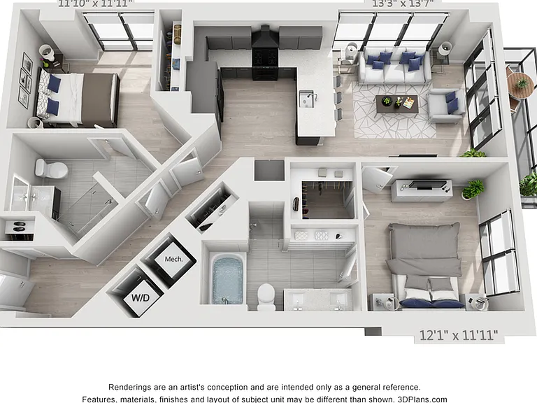 Two Bedroom Two Bath Penthouse (1,147 SF) Two Bedroom Two Bath Penthouse (1,147 SF)