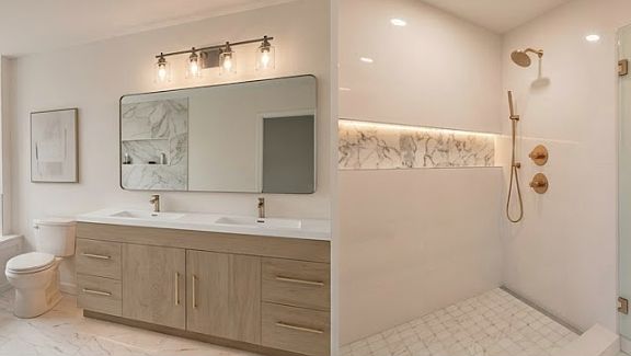 Remodeled 5 piece bath with a his & hers closet, jetted tub, 42" luxury shower and floating vanity.
