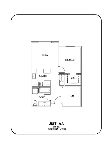 Floor plan 1-BED 1-BATH DEN aa