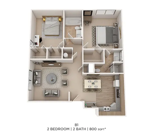 Floor plan Two Bed Two Bath 800 Sqft