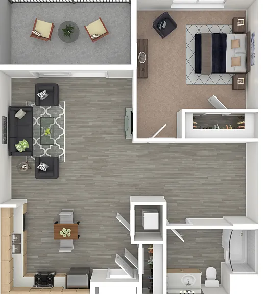 1 Bed 1 Bath B Floorplan Diagram