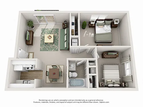 Floor plan 2 Bedroom 1 Bathroom