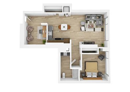 Floor plan One-Bedroom + Den N