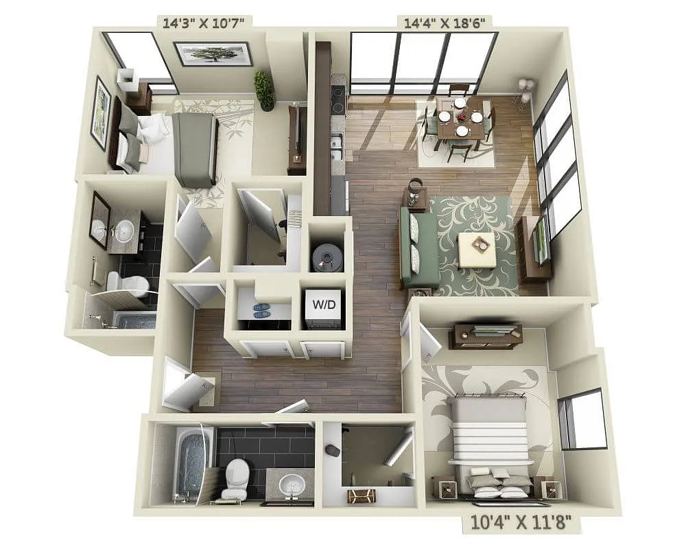 Floor plan Two Bedroom B2A