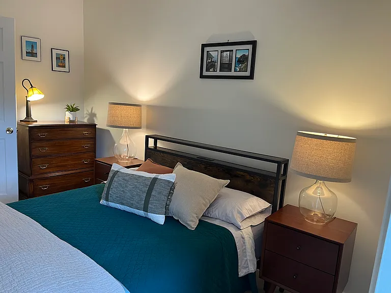 Second bedroom has a new full bed frame and mattress plus new wide plank oak luxury vinyl flooring.