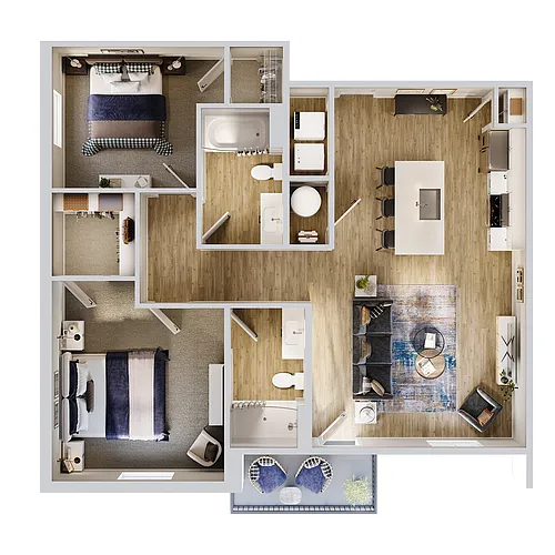 Floor plan 2 Bed 2 Bath - 1065 SF