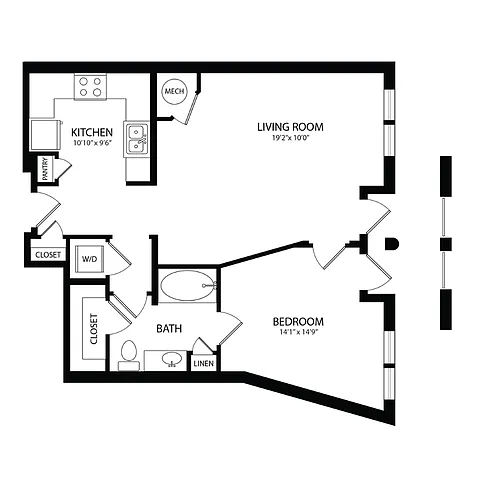 Floor plan 1 Bedroom, 1 Bath 785 SF A8A