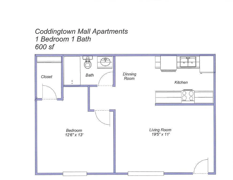 Floor plan 1 Bed 1 Bath - Upstairs with Standard Amenities