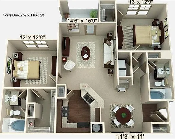 2 Bedroom | 2 Bath | 1186 SF 2 Bedroom | 2 Bath | 1186 SF