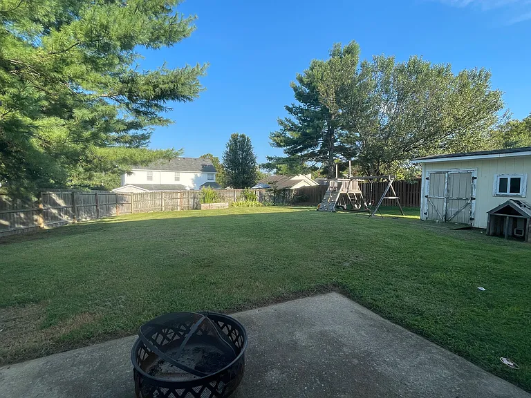 Backyard- storage shed & playset are staying