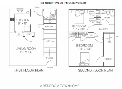 Floor plan 2BD 1.5BA TOWNHOME