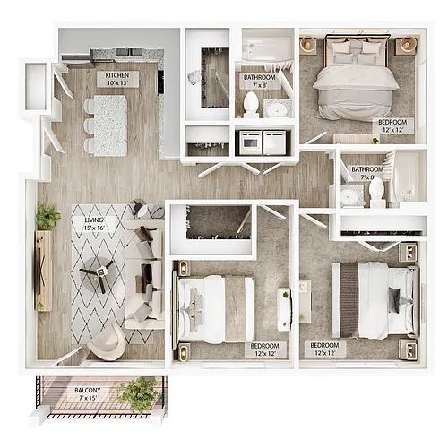 Floor plan 3 BR - Aspen Overlook