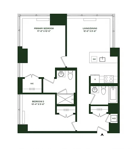 Floor plan Residence 14 - North: 2BR 2BA