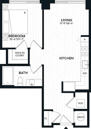 Floor plan 1 Bed/1 Bath-1B1