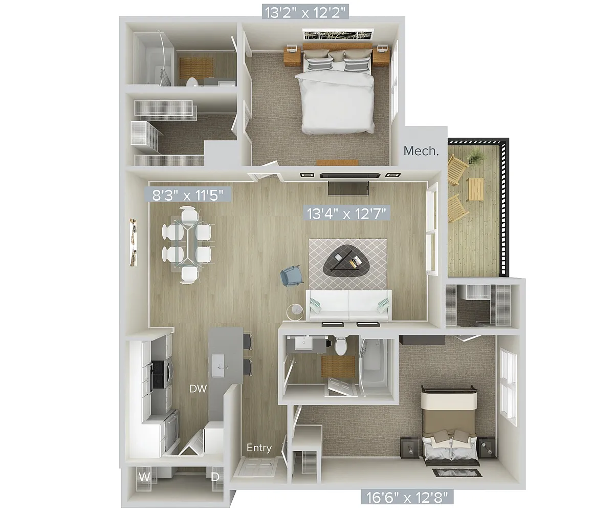 Floor plan BF2A Income Restricted Unit