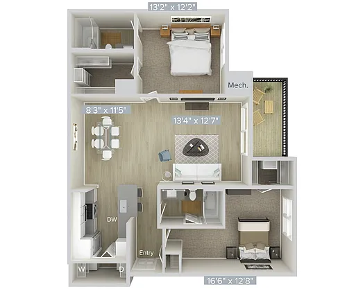 Floor plan BF2A Income Restricted Unit