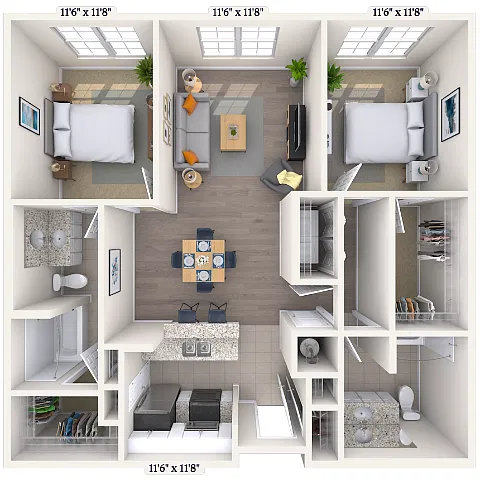 Floor plan Traditional 2x2 1097-1197 SF