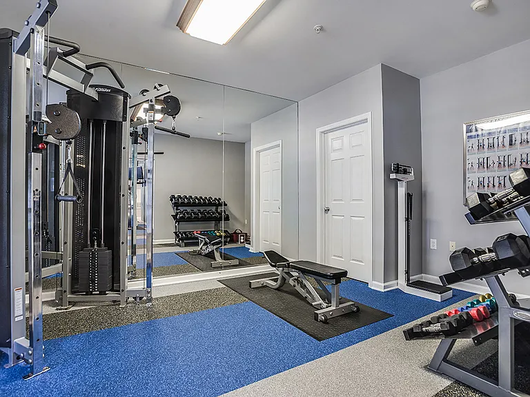 Fitness center with treadmills, machines and free weights