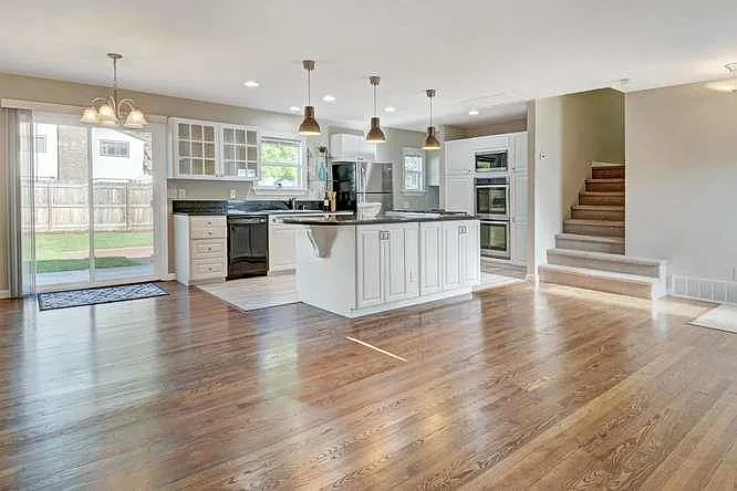 Open floor plan on main level, easy access to backyard