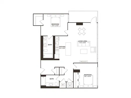 Floor plan 2 Bed - 2 Bath | B08B