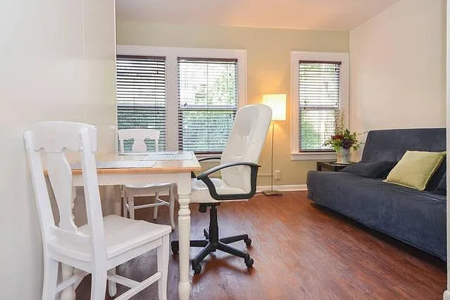 Dining table and living room