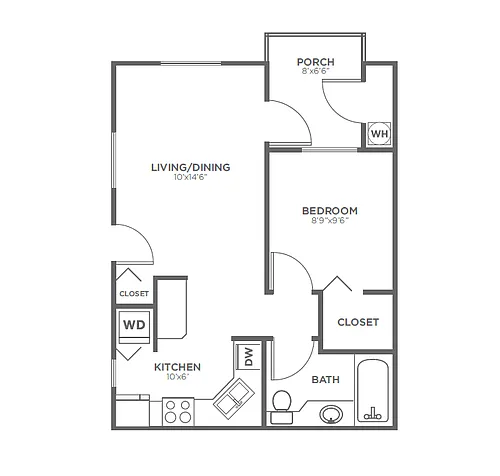 Floor plan 1 Bed, 1 Bath A1
