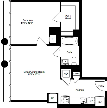 Floor plan One Bedroom L 13