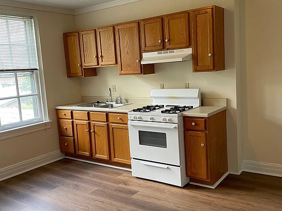 Kitchen stove and sink.