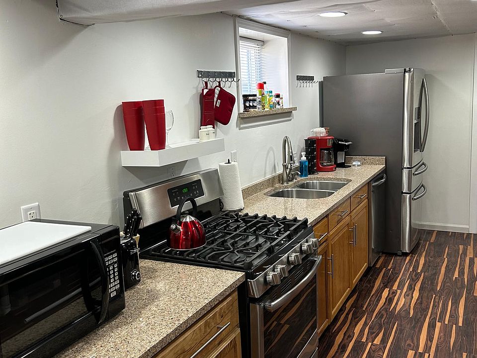 The kitchen with stainless steel appliances!