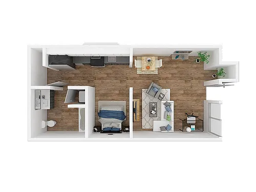 Floor plan Open 1 Bed, 1 Bath O2