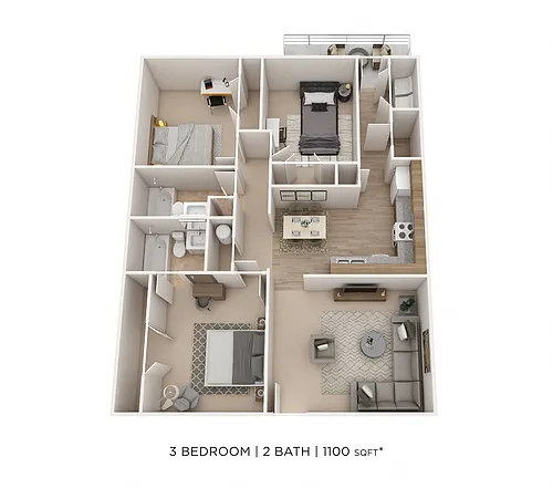 Floor plan Three Bedroom 2 Bath