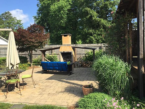 out door space and fireplace