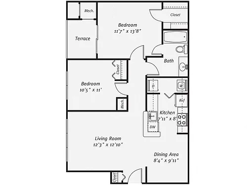 Floor plan 2 Bedroom 1 Bathroom