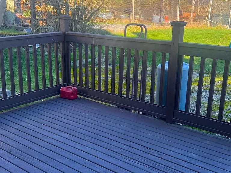 Backyard deck overlooking huge yard and the park