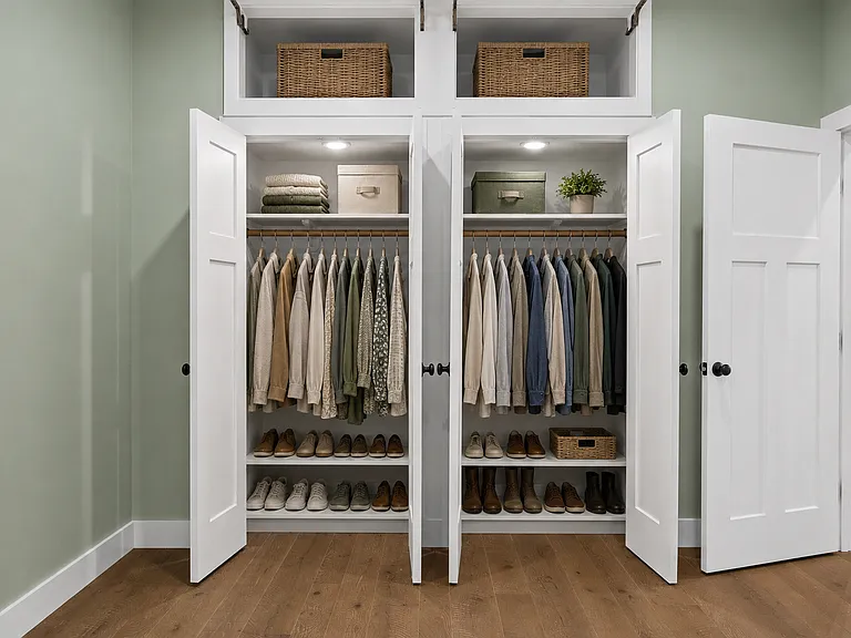 MBR closet with storage above. Same closet is in the guest room