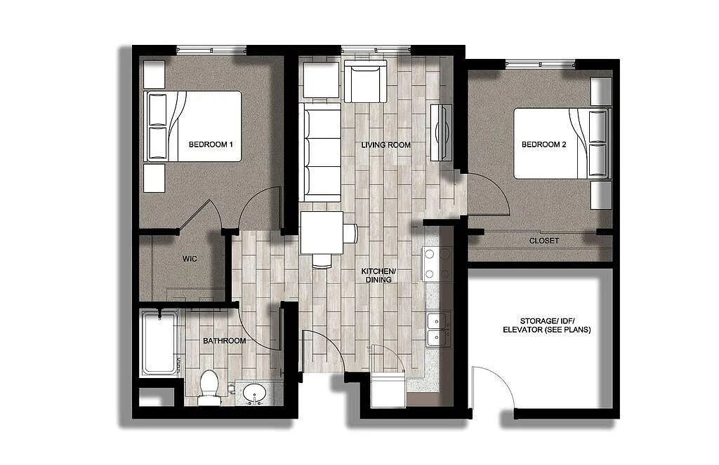 Floor plan 2 Bedroom 1 Bath A