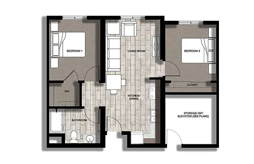 Floor plan 2 Bedroom 1 Bath A