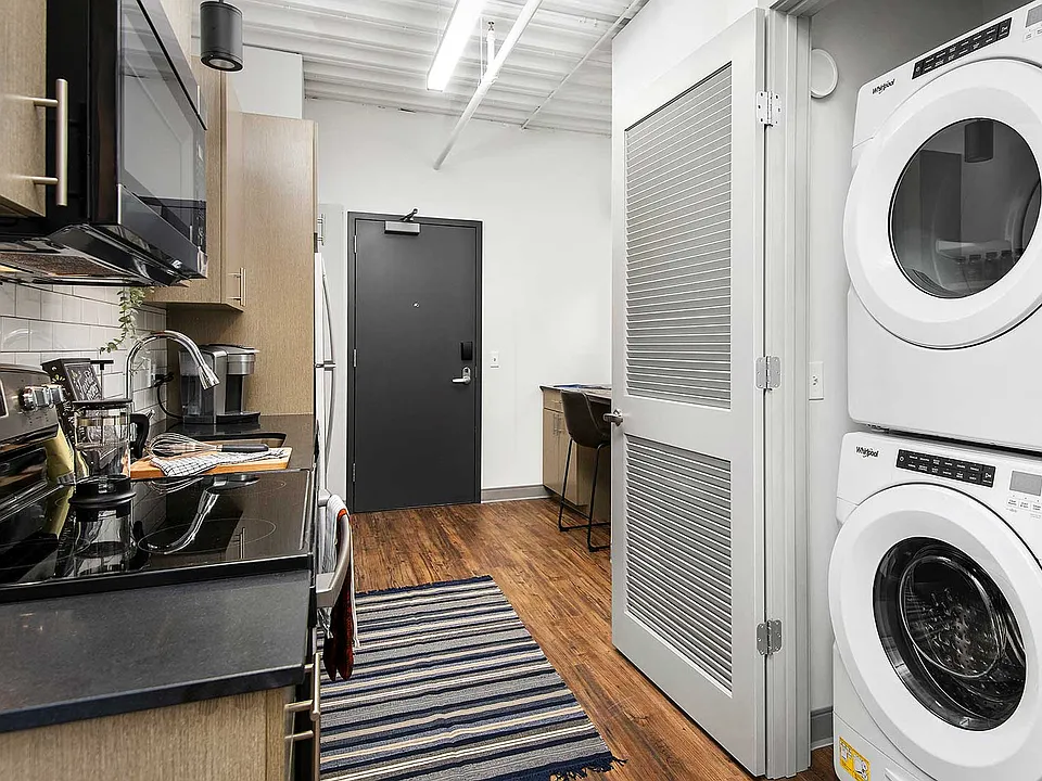 Residences also feature full-size stackable washers and dryers.
