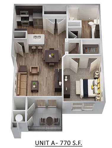 Floor plan 1 BED, 1 BATH (A) - 770 SF