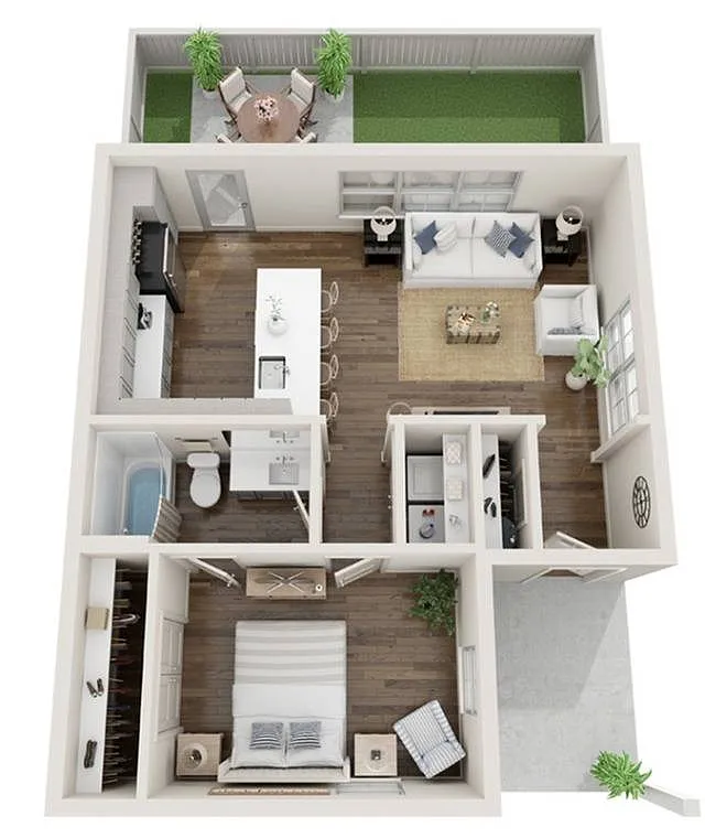 Floor plan 1 Bed Ash Twin - ADA