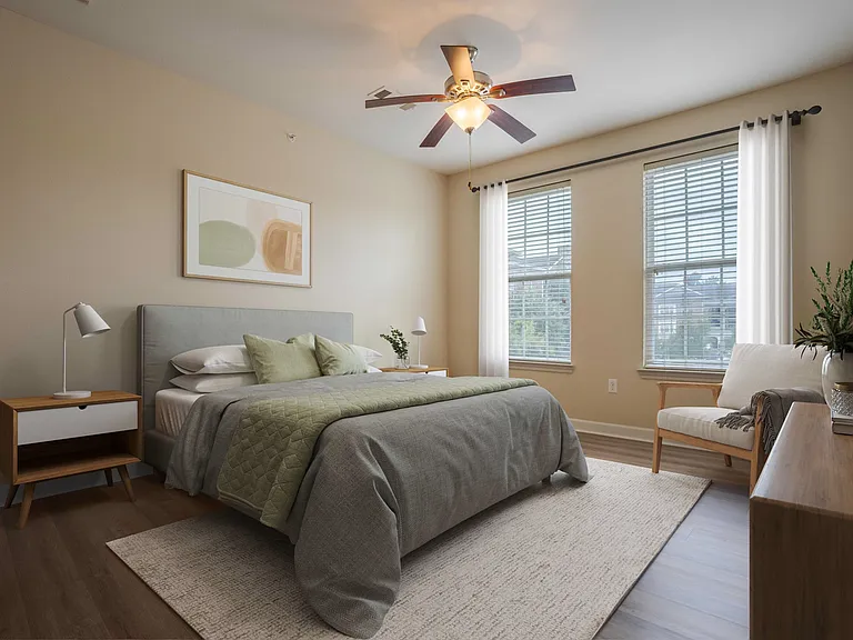 Bedroom with hardwood style flooring