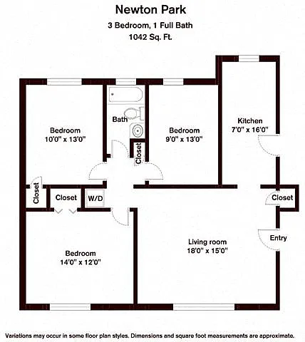Floor plan 3 Bedroom/1 Bath