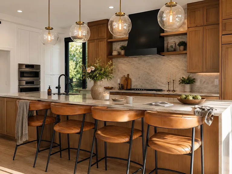 Gourmet kitchen with high end appliances, finishes and large walk-in pantry. Oversized refrigerator with interior back lighting and extremely quiet operation for added day to day living comfort. The island counter includes pop up outlets and USB power.